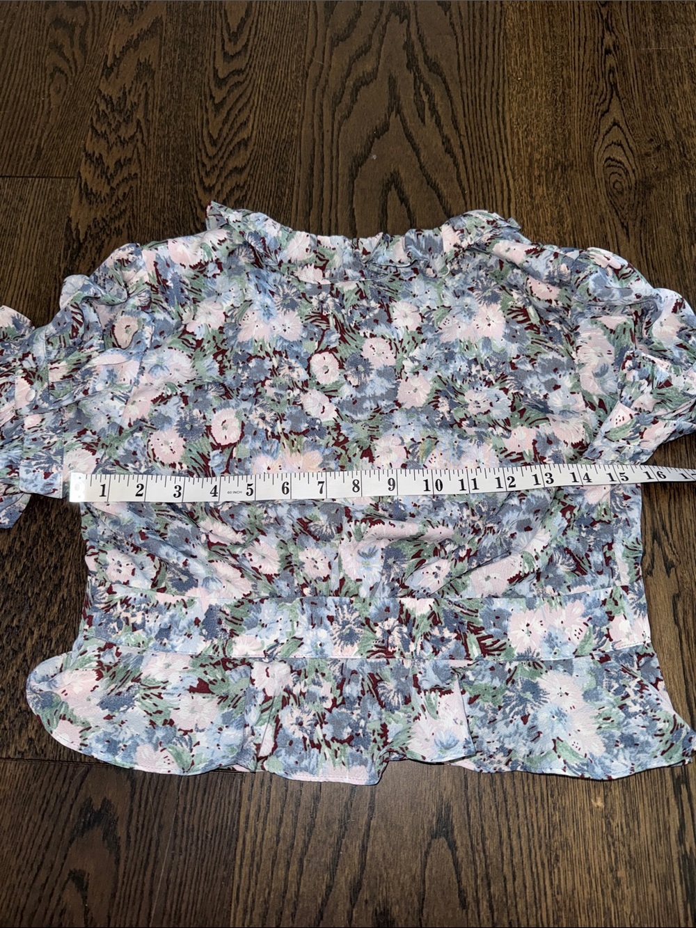 En Saison Floral Print Button-Up Ruffle Peplum Blouse | XS - Picture 5 of 6